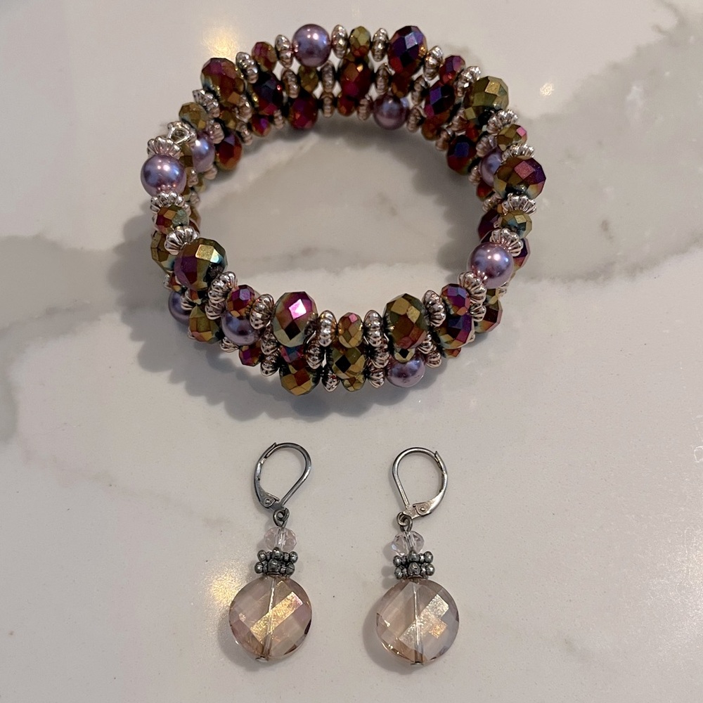 Bundle | Geometric Beaded Bracelet and Earring Set | Multicolor